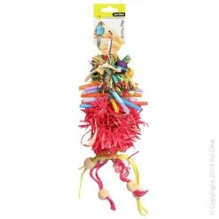 Avi One Bird Toy Raffia Pom Pom With Wooden Beads And Sisal Ropes*