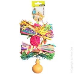Avi One Bird Toy Rattan Ball With Raffia And Gourd