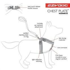 EzyDog Chestplate Dog Harness Red Medium -Habitat Pets Supplies EzyDog Chestplate Dog Harness Red Medium 4