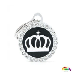 My Family Glam Crown Black Dog Tag With Free Engraving